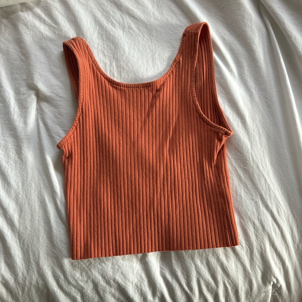 Orange scoop back tank top